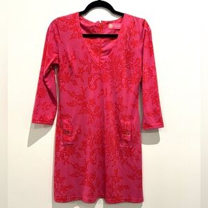 Macbeth Collection Dark Pink Long Sleeve Lace Print Short Shift Dress Size M